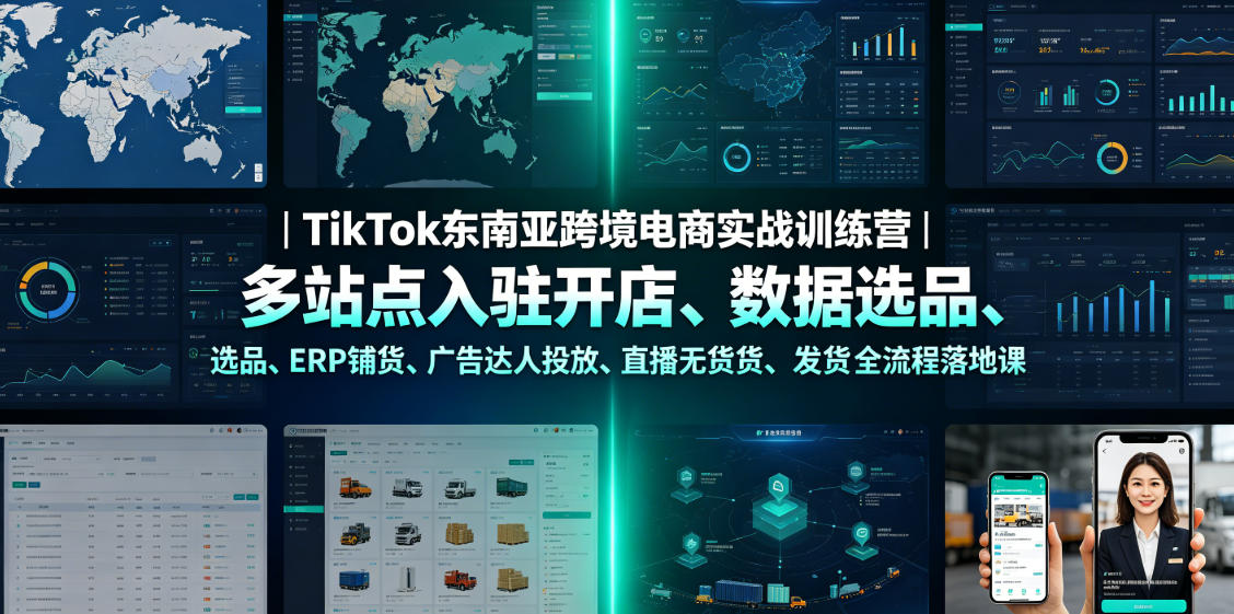 TikTok东南亚跨境电商实战训练营｜多站点入驻开店、数据选品、ERP铺货、广告达人投放、直播无货源发货全流程落地课-资源站