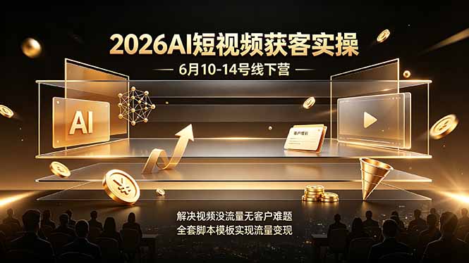 2026AI短视频获客实操6月10-14号线下营，解决视频没流量无客户难题，全套脚本模板实现流量变现-资源站