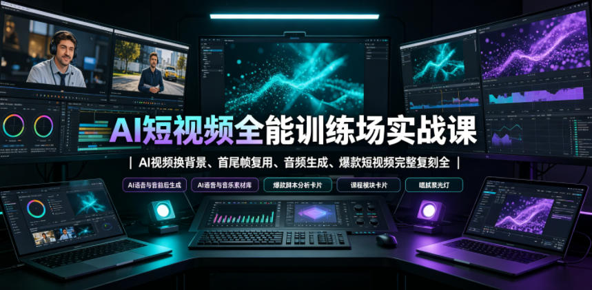 AI短视频全能训练场实战课｜AI视频换背景、首尾帧复用、音频生成、爆款短视频完整复刻全套实操教学-资源站
