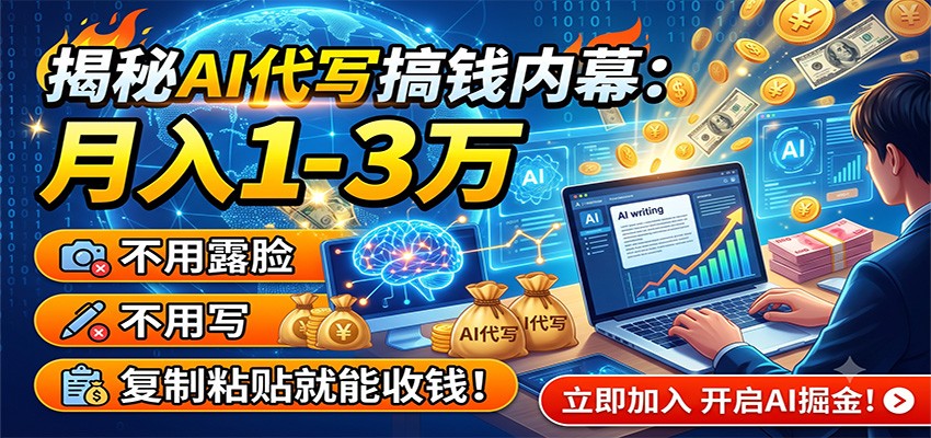揭秘AI代写搞钱内幕：月入1-3万，不用露脸不用写，复制粘贴就能收钱！-资源站