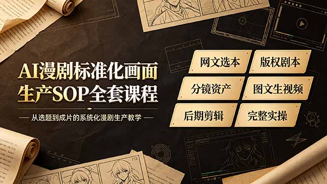 AI漫剧标准化画面生产SOP全套课程，网文选本版权剧本分镜资产全覆盖，图文生视频后期剪辑完整实操教学-资源站