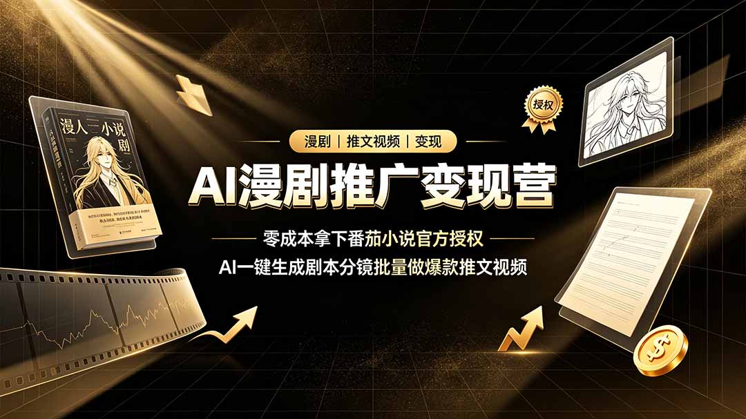AI漫剧推广变现营，零成本拿下番茄小说官方授权，AI一键生成剧本分镜批量做爆款推文视频-资源站