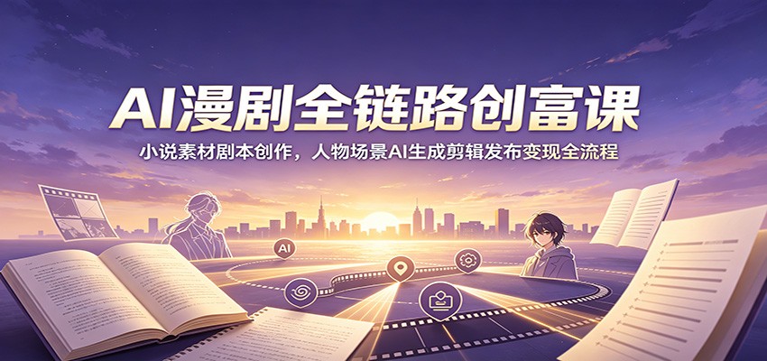 AI漫剧全链路创富课：小说素材剧本创作，人物场景AI生成剪辑发布变现全流程-资源站