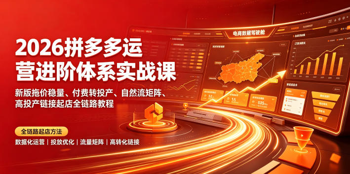 2026拼多多运营进阶体系实战课｜新版拖价稳量、付费转投产、自然流矩阵、高投产链接起店全链路教程-资源站
